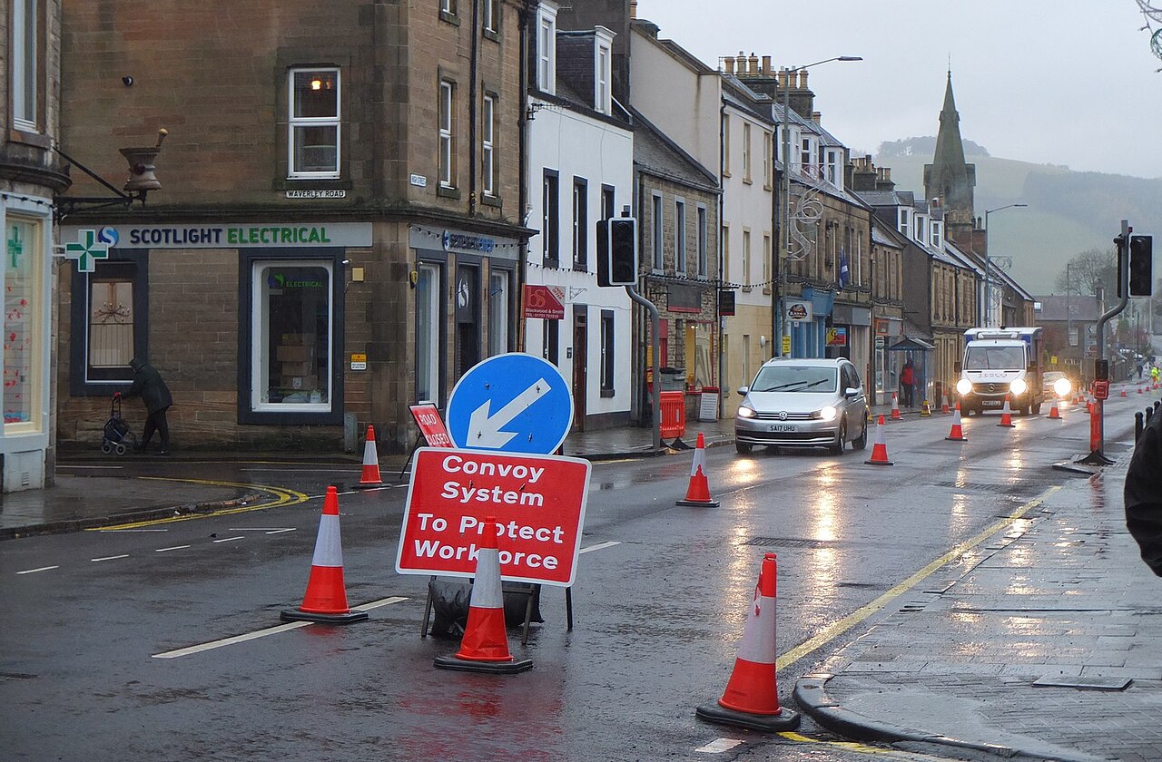 Road resurfacing works in progress — the kind of change a repeat drive detects automatically.